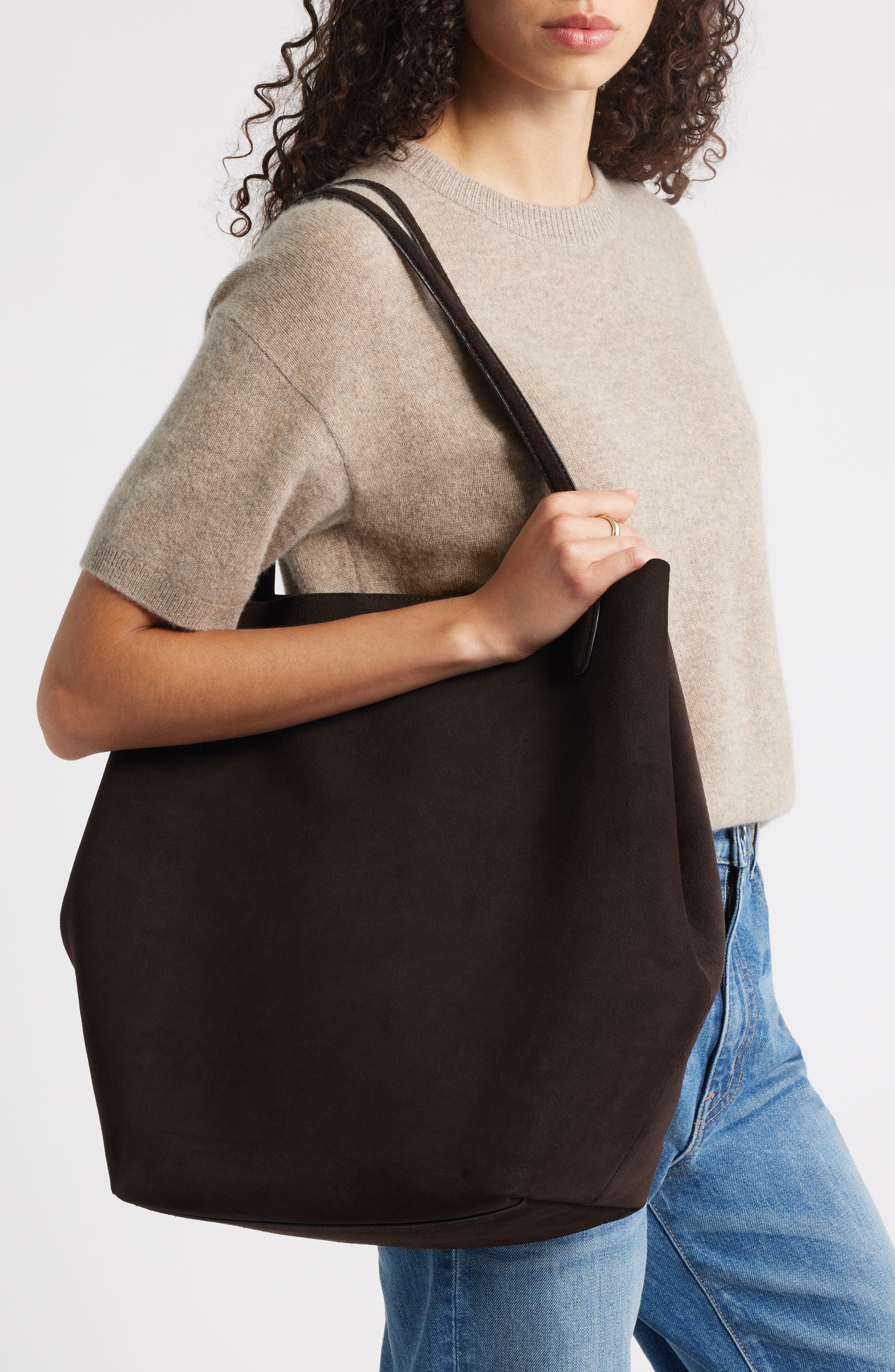 Oversize Suede Shopper, Alternate, color, DARK CAROB