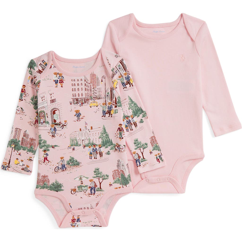 Ralph Lauren Babies' Assorted 2-pack Long Sleeve Cotton Bodysuits In Pink