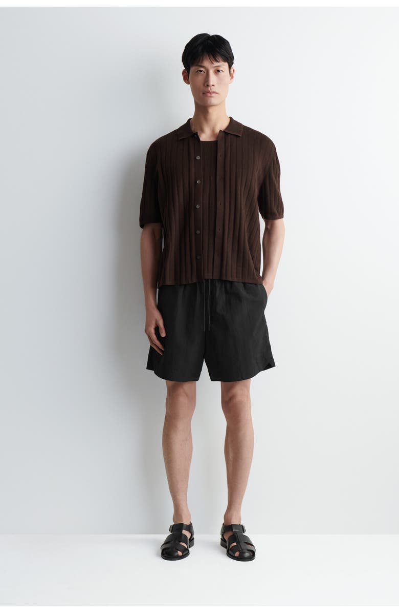 COS Nylon Wide-leg Drawstring Swim Shorts, Main, color, Black