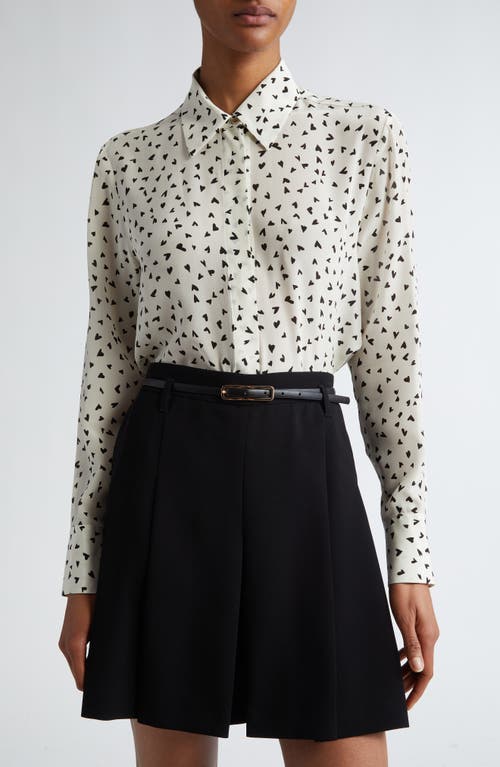 Max Mara Studio Pagine Heart Print Silk Crêpe de Chine Shirt in Ivory 