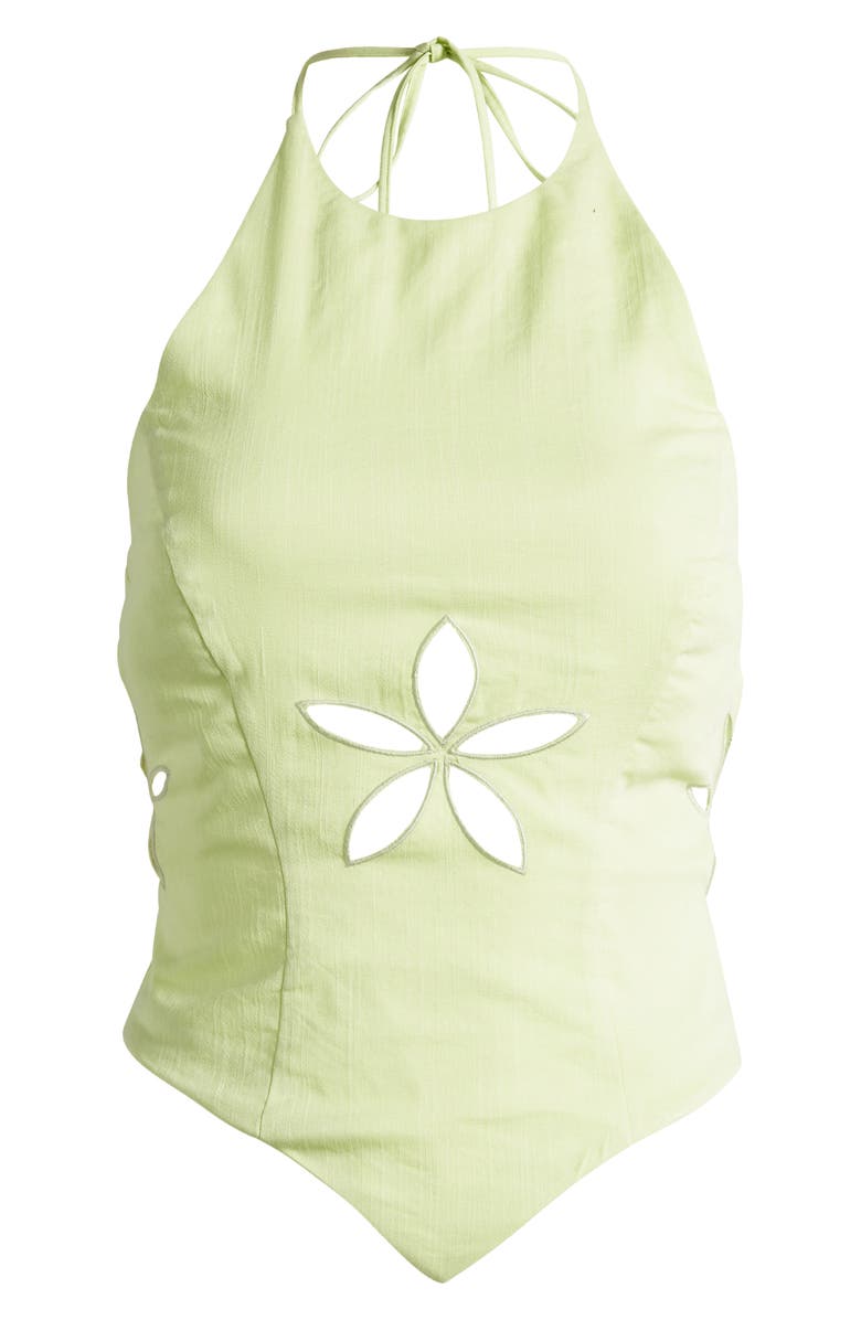 Mistress Rocks Floral Cutout Open Back Halter Top, Alternate, color, Matcha