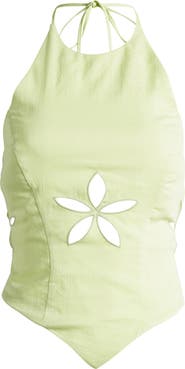 Mistress Rocks Floral Cutout Open Back Halter Top