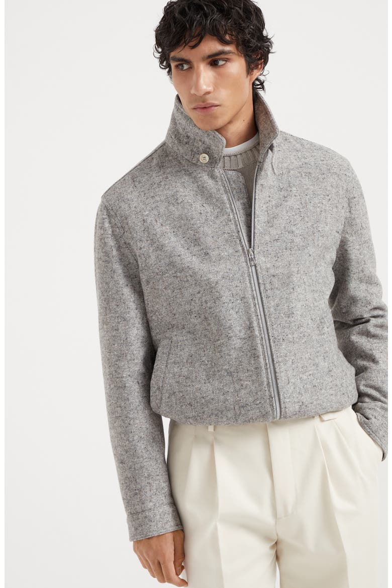 Virgin wool and silk donegal bomber jacket with Themore® padding, Alternate, color, Stone Grey