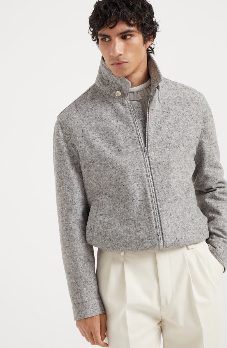 Brunello Cucinelli Virgin wool and silk donegal bomber jacket with Themore<sup>®</sup> padding, Alternate, color, 