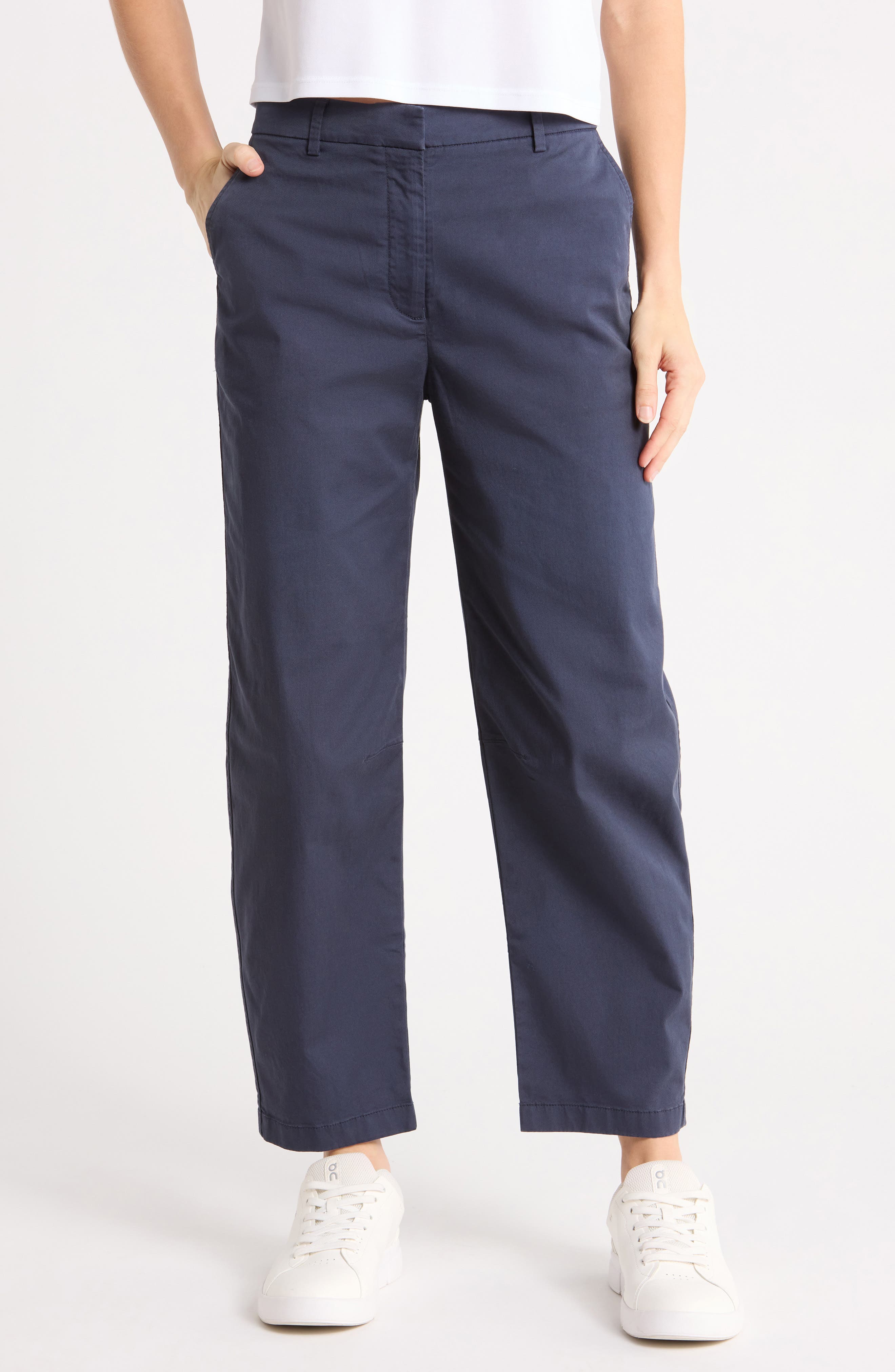 Stretch Cotton Gabardine Barrel Leg Ankle Pants