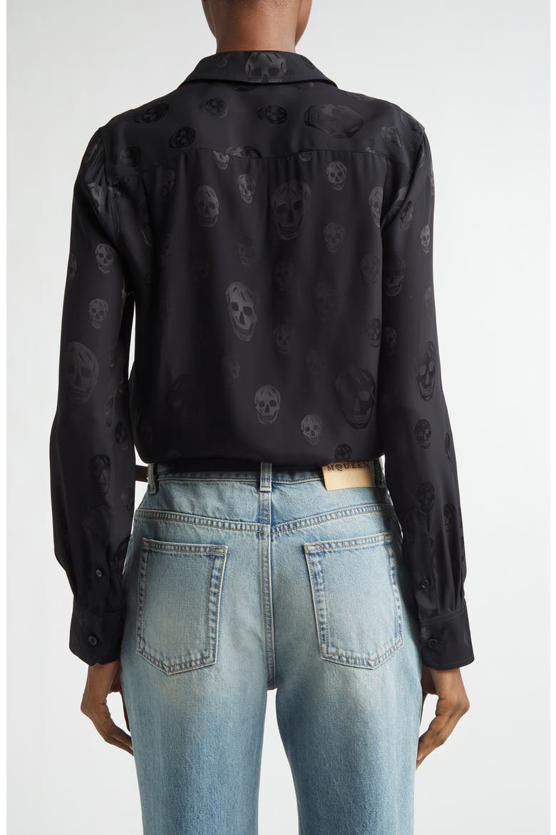 Slim Fit Skull Print Crêpe de Chine Button-Up Shirt, Alternate, color, BLACK
