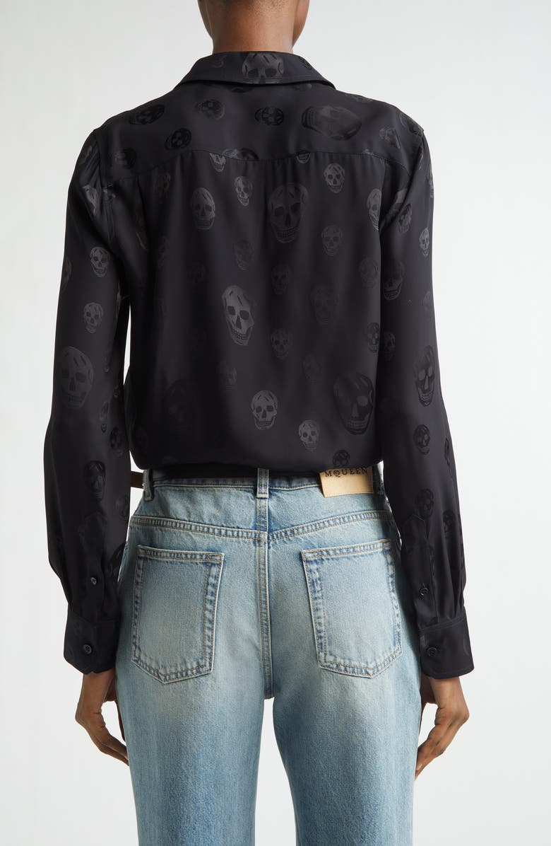 McQueen Slim Fit Skull Print Crêpe de Chine Button-Up Shirt, Alternate, color, Black