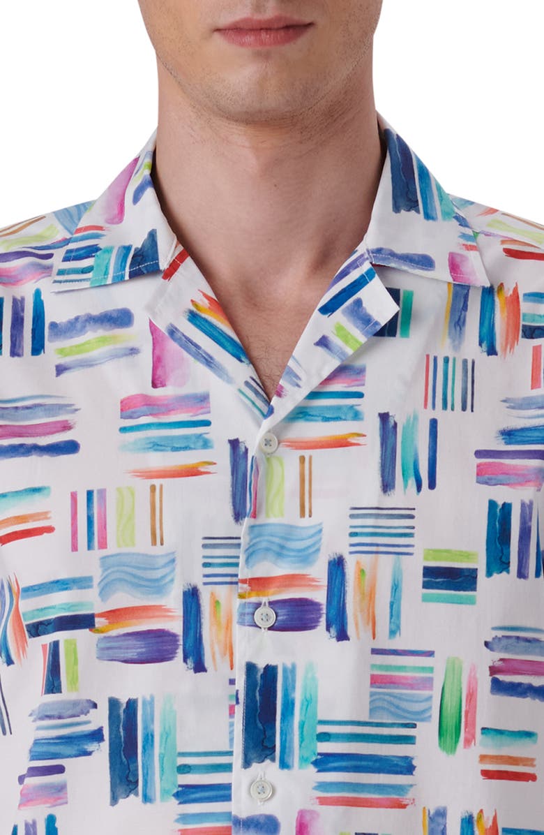 Bugatchi Brushstroke Print Camp Shirt, Alternate, color, White