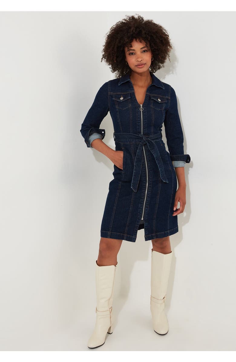 Joe Browns Belted Stretch Denim Dress, Main, color, Dark Blue