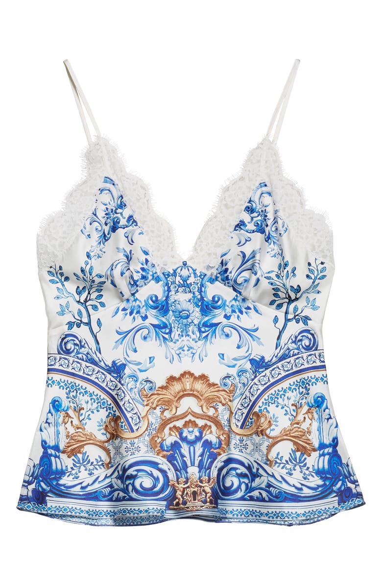 Camilla Lace Trim Silk Camisole, Alternate, color, Azul Adventures