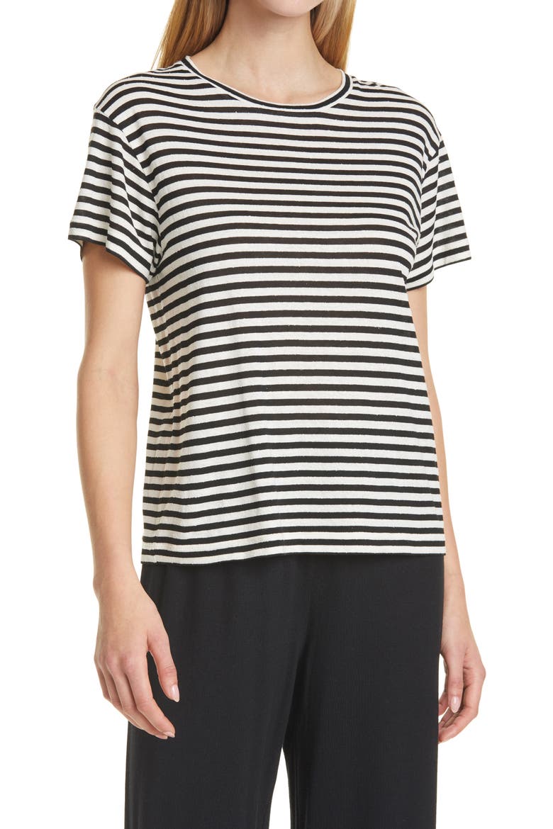 Stripe Silk Blend T-Shirt, Main, color, BLACK/ BONE