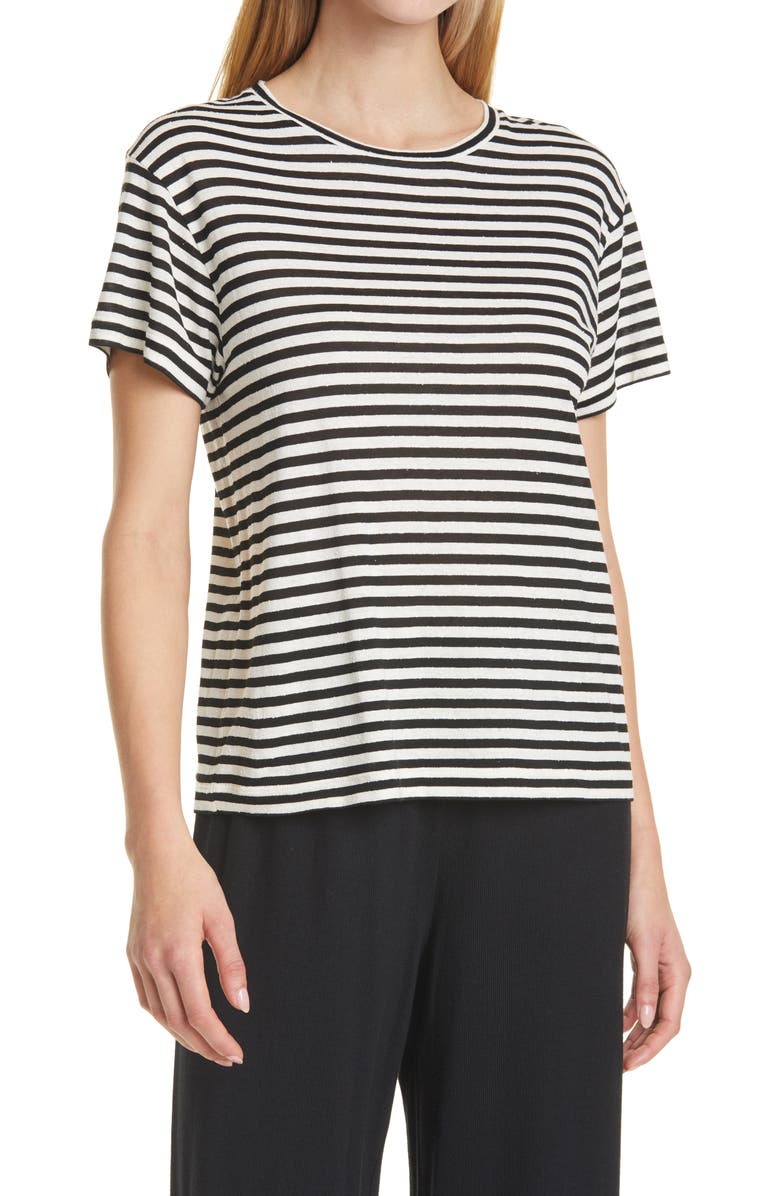 Vince Stripe Silk Blend T-Shirt, Main, color, 