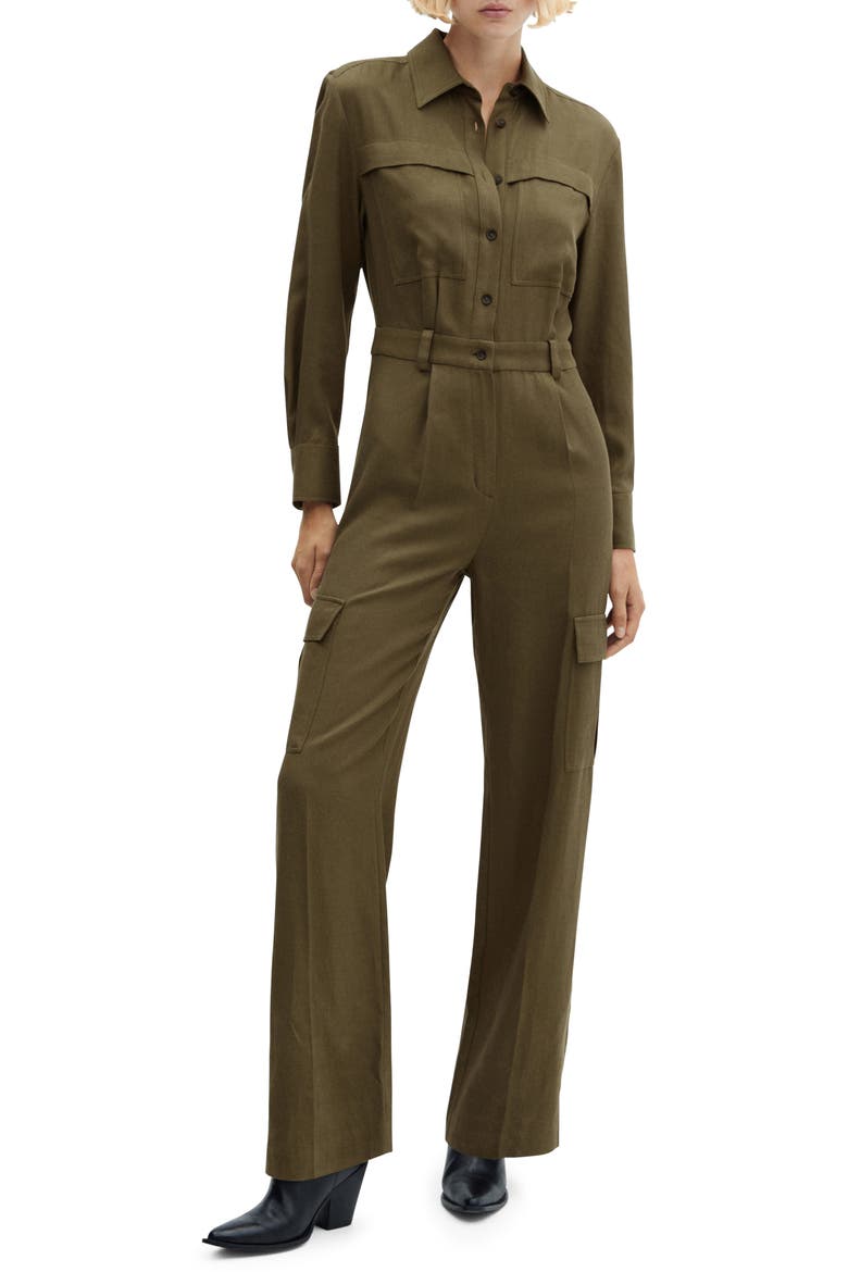 Long Sleeve Utility Jumpsuit, Main, color, KHAKI GREEN
