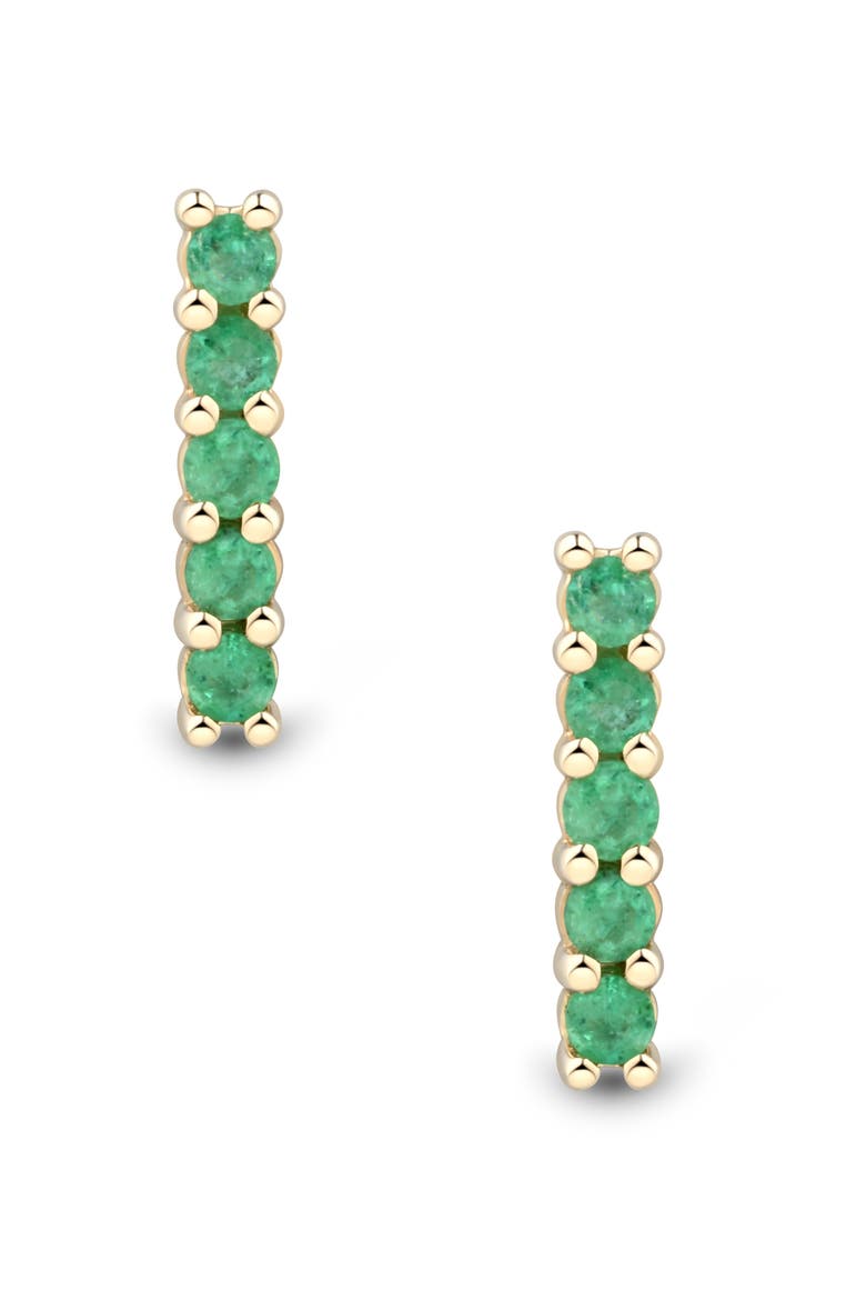 14K Yellow Gold Emerald Bar Stud Earrings, Alternate, color, YELLOW GOLD