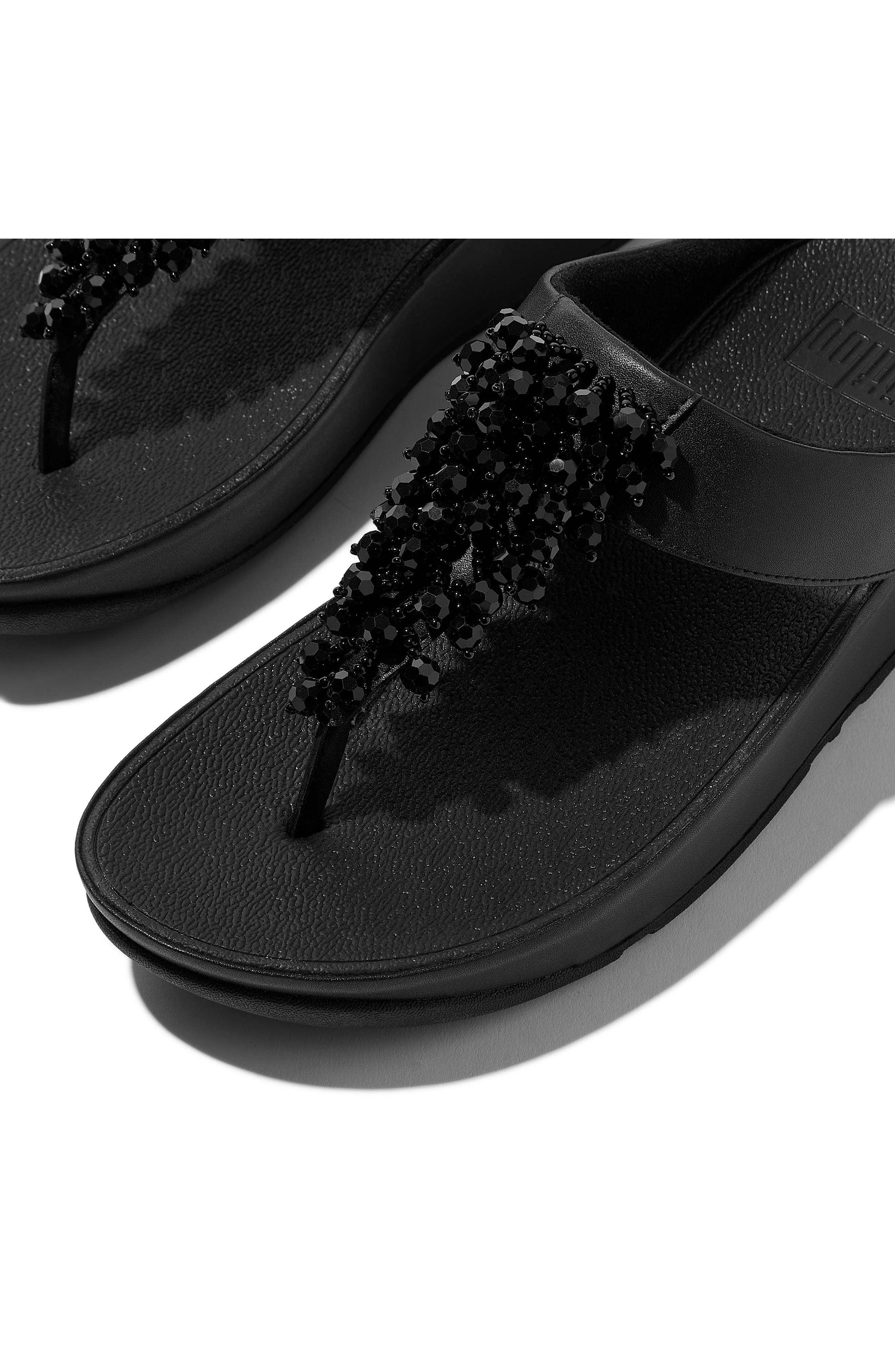 Rumba Beaded Faux Leather Flip Flop, Alternate, color, ALL BLACK