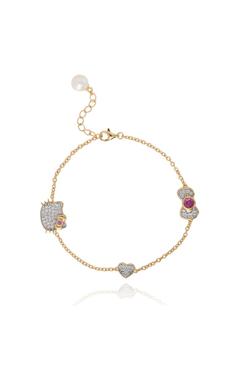 Hello Kitty Sapphire Station Bracelet, 7.25"+1", Main, color, Gold/Pink