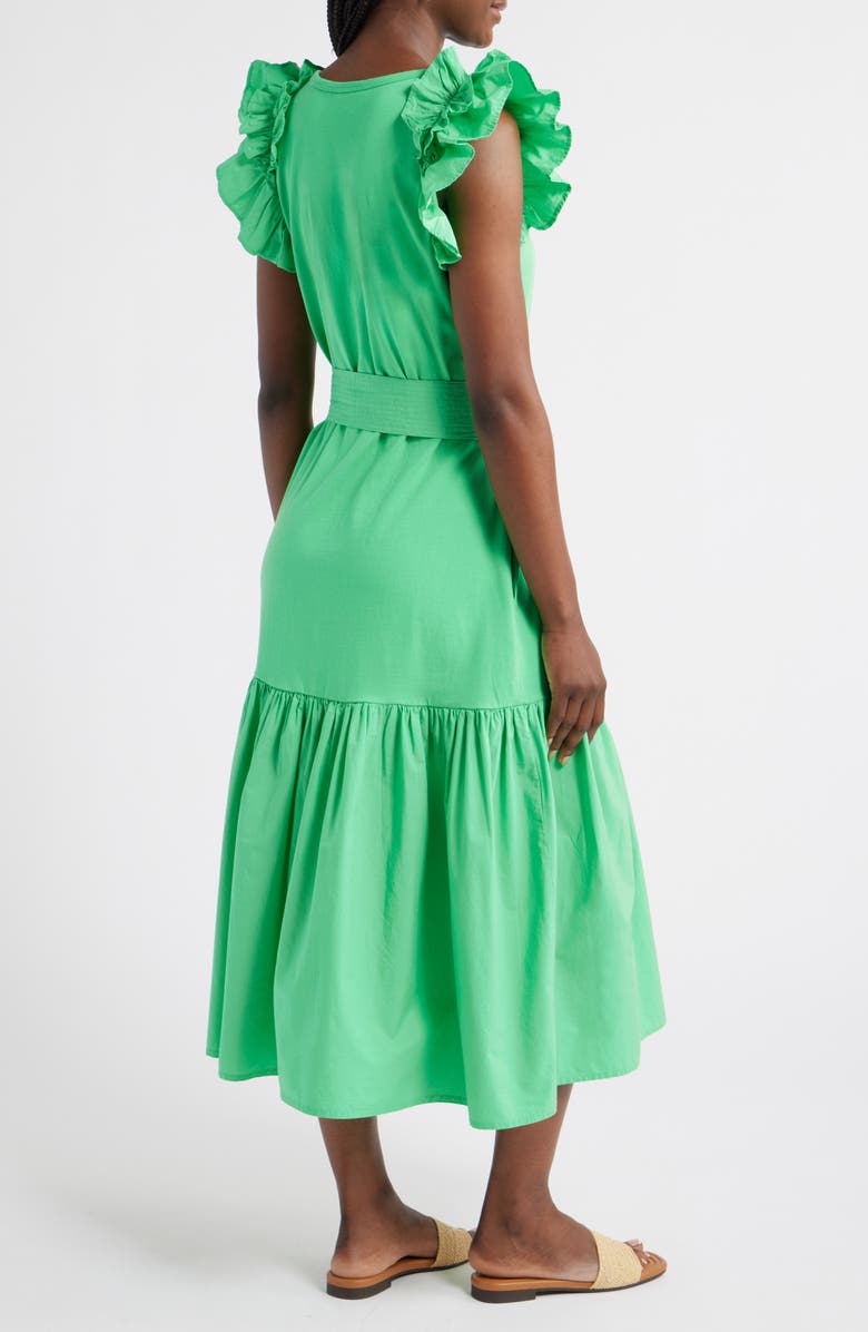 Caslon<sup>®</sup> Ruffle Tie Waist Mixed Media Dress, Alternate, color, Green Celtic
