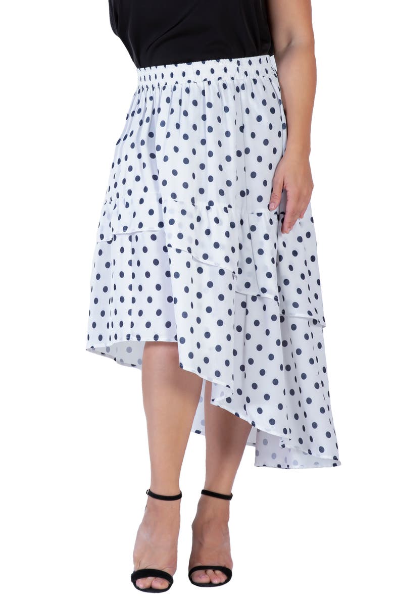 Standards & Practices Polka Dot Tiered High-Low Skirt, Alternate, color, Blue Polka Dot