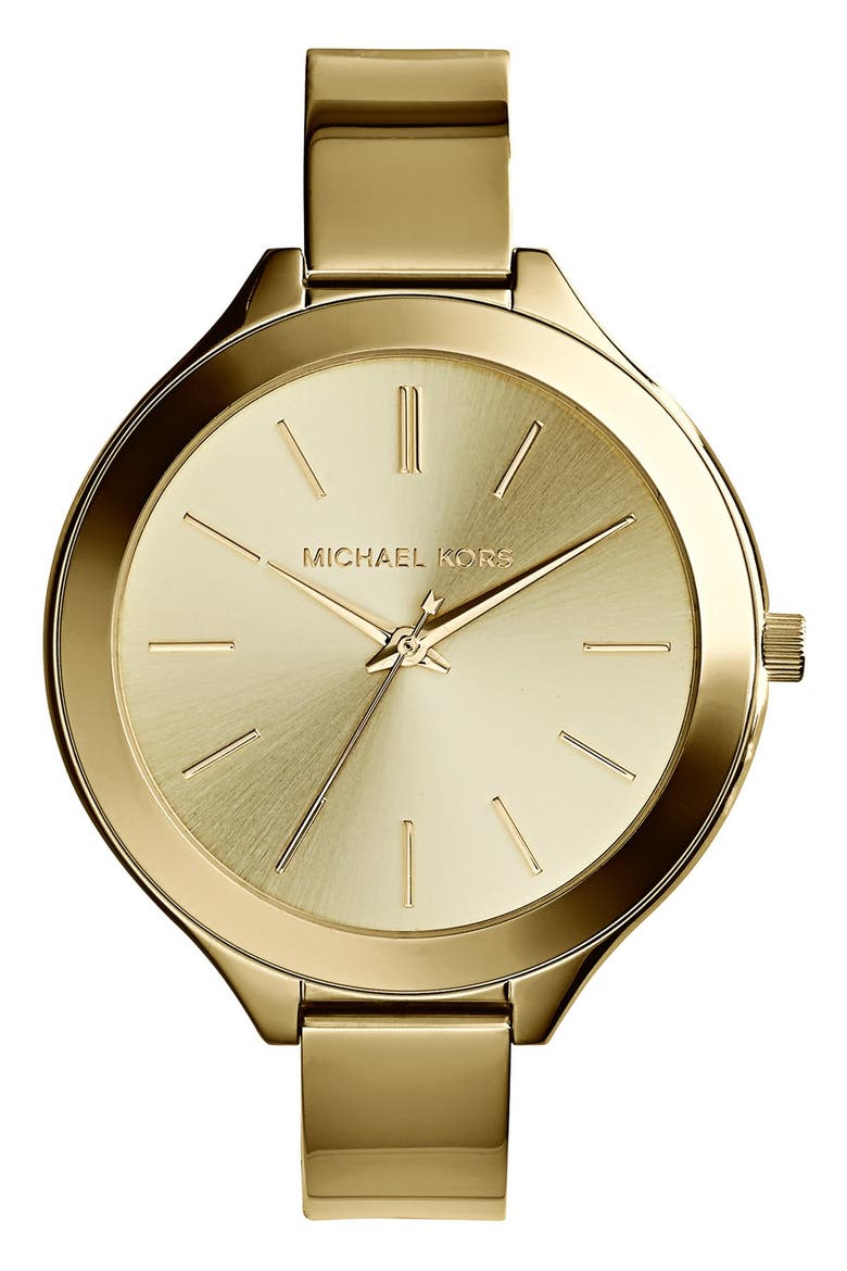 'Slim Runway' Round Half Bangle Watch, 43mm, Main, color, GOLD