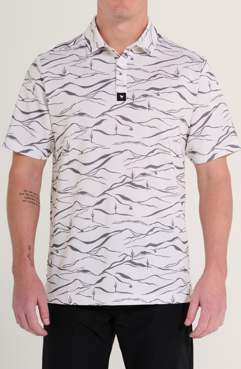Bad Birdie Desert Frontier Print Performance Piqué Polo, Main, color, 