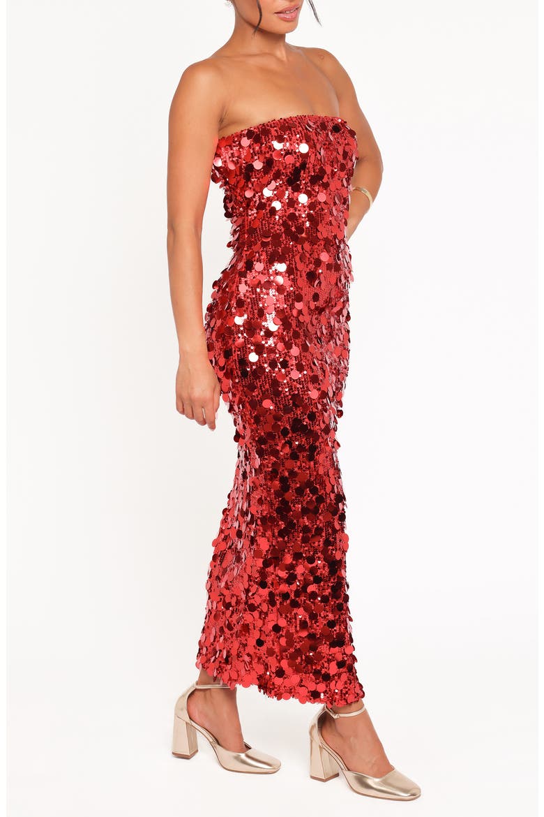 Karlie Sequin & Paillette Strapless Maxi Dress, Alternate, color, RED