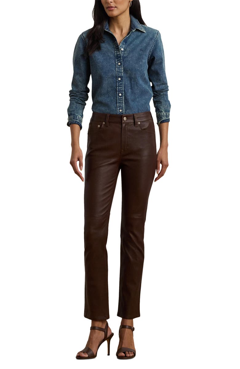 Lauren Ralph Lauren High Waist Leather Ankle Slim Pants, Alternate, color, 