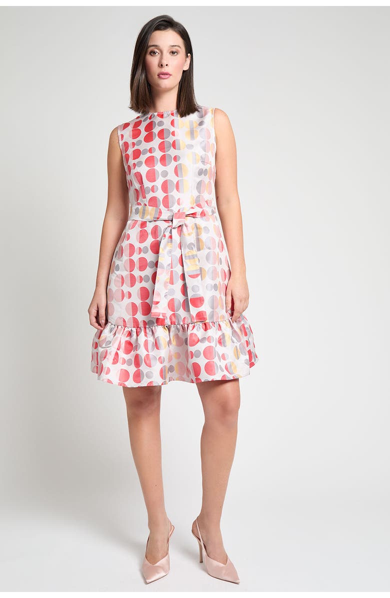 Ming Wang Polka Dot Woven A Line Dress, Main, color, Rosy/Sunkist/Lemon/Lunar/White