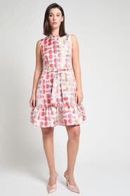 Ming Wang Polka Dot Woven A Line Dress