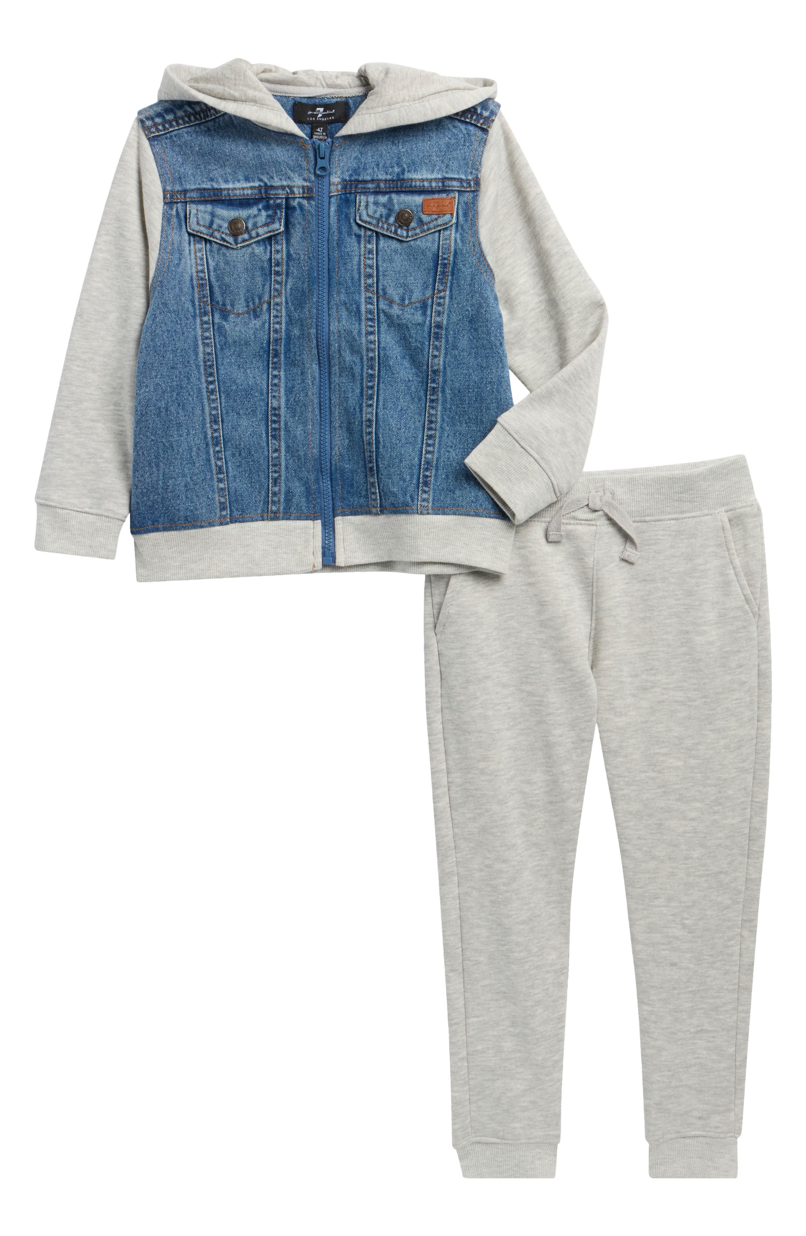 Kids' Denim Bomber Jacket & Fleece Joggers Set