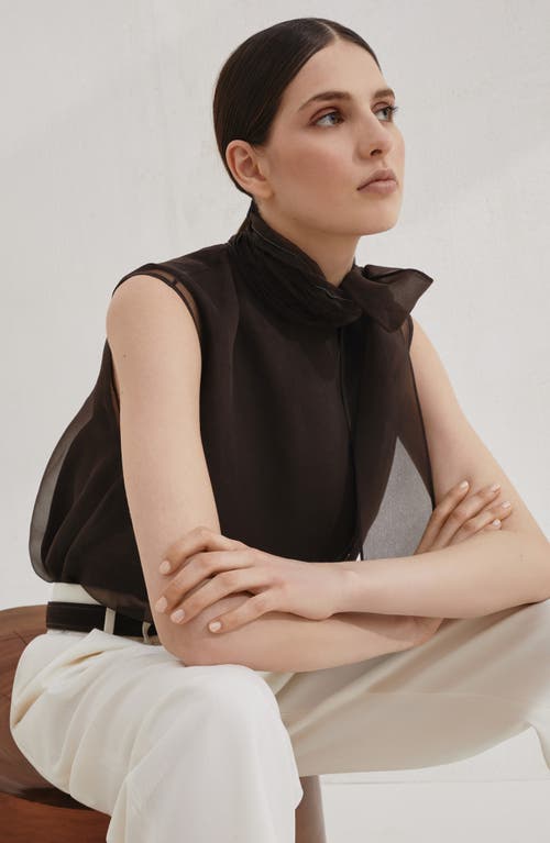 Brunello Cucinelli Pussybow Top With Monili In Brown