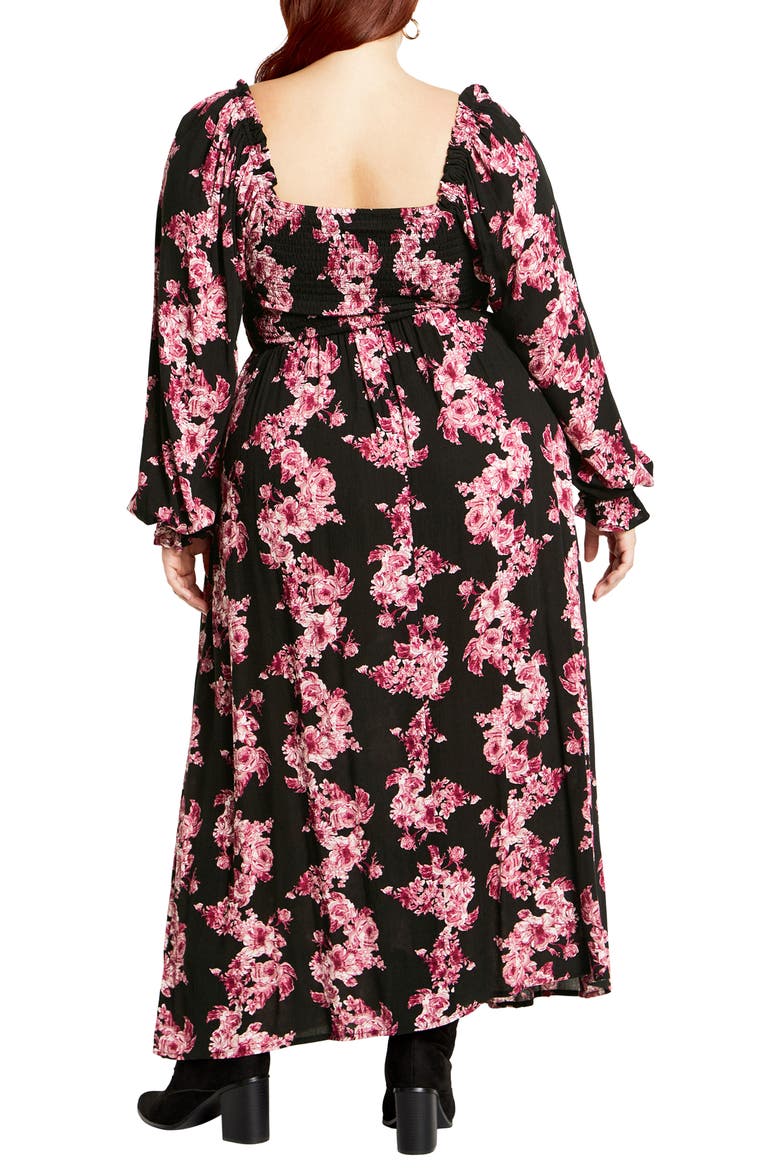 Calla Print Long Sleeve Maxi Dress, Alternate, color, BLACK/ PINK FLORAL