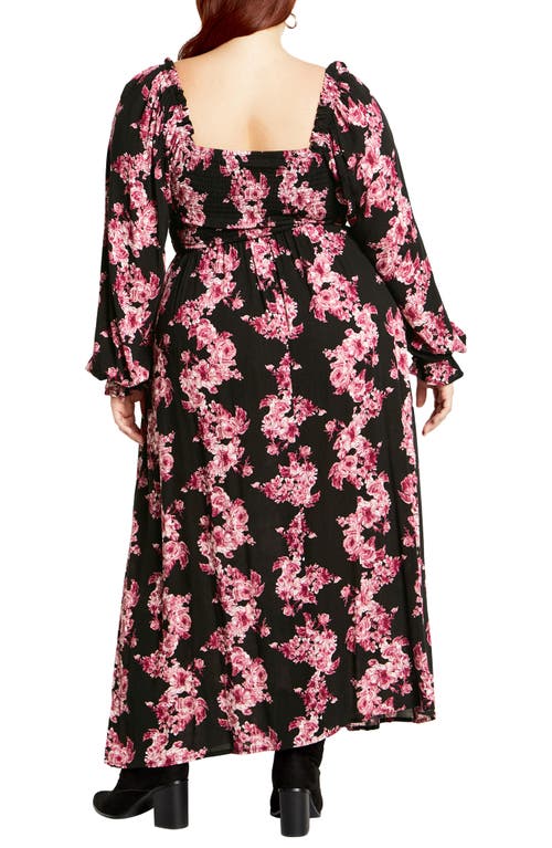 City Chic Calla Print Long Sleeve Maxi Dress In Multi