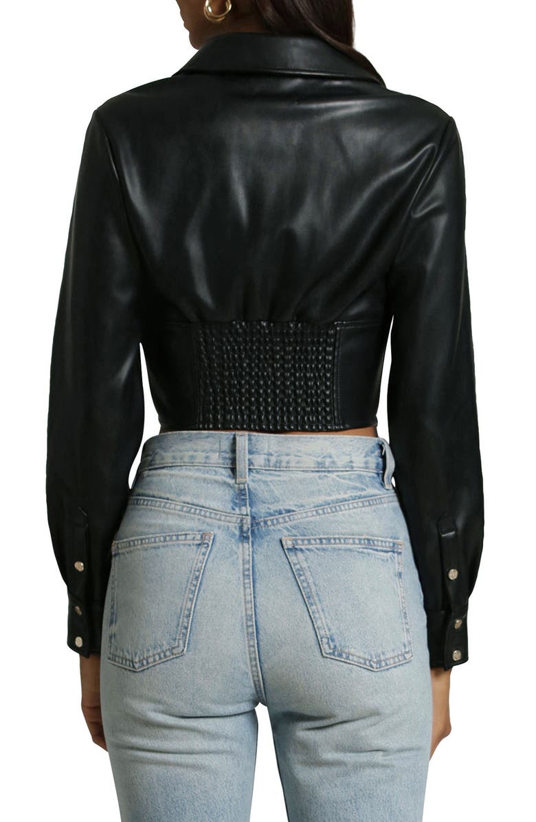 Avec Les Filles Faux-Ever Leather<sup>™</sup> Long Sleeve Cropped Corset Shirt, Alternate, color,