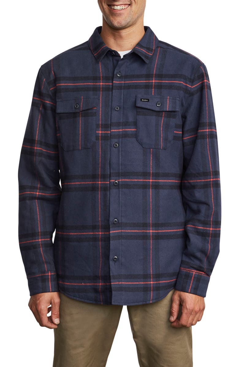 RVCA Yield Plaid Button-Up Flannel Shirt, Main, color, 