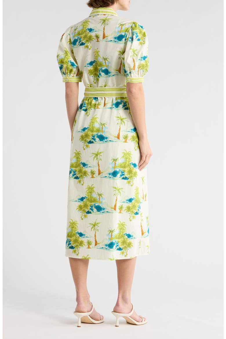 Tropical Print Short Sleeve Cotton Shirtdress, Alternate, color, OFF WHITE/ GREEN