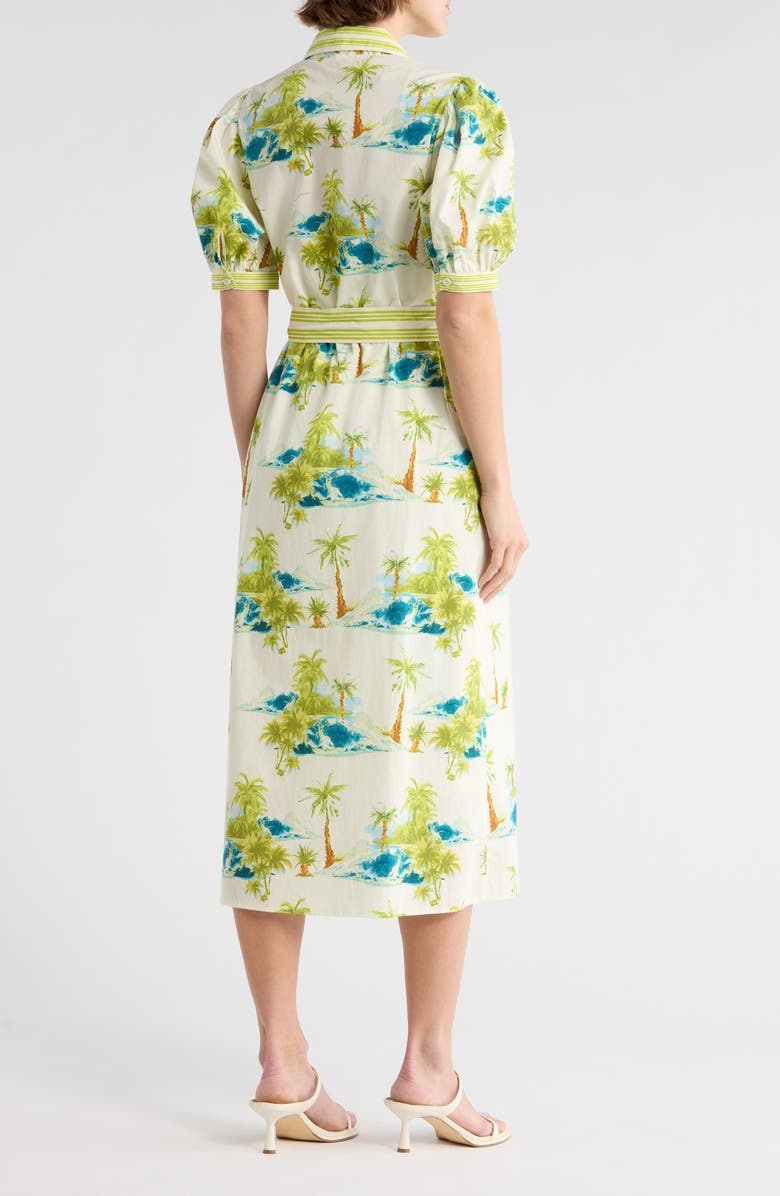 FLYING TOMATO Tropical Print Short Sleeve Cotton Shirtdress, Alternate, color, Off White/ Green