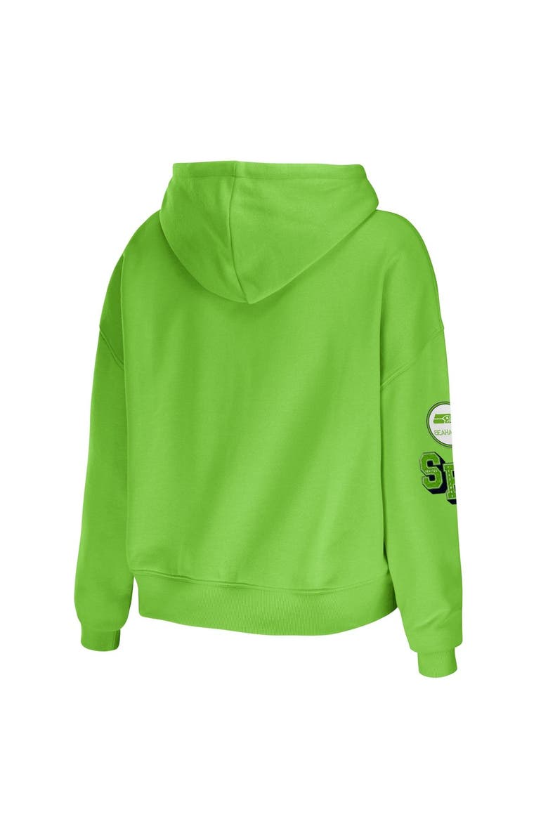 WEAR by Erin Andrews Women's WEAR by Erin Andrews Neon Green Seattle Seahawks Modest Cropped Pullover Hoodie, Alternate, color, Green