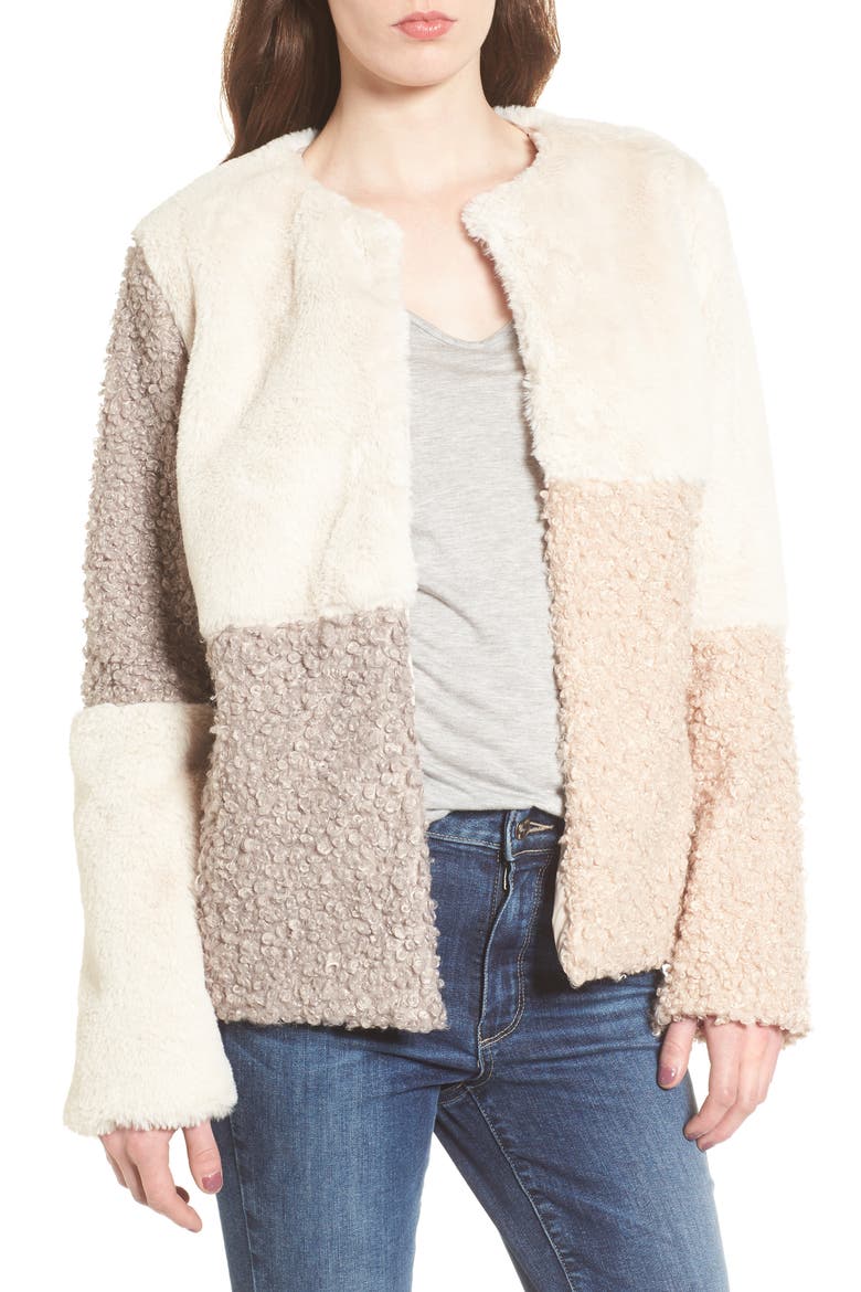 Patchwork Faux Fur Coat, Main, color, CREAM