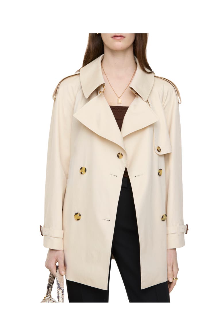 Short Tropical Gabardine Fitzrovia Trench Coat, Alternate, color, Stone beige