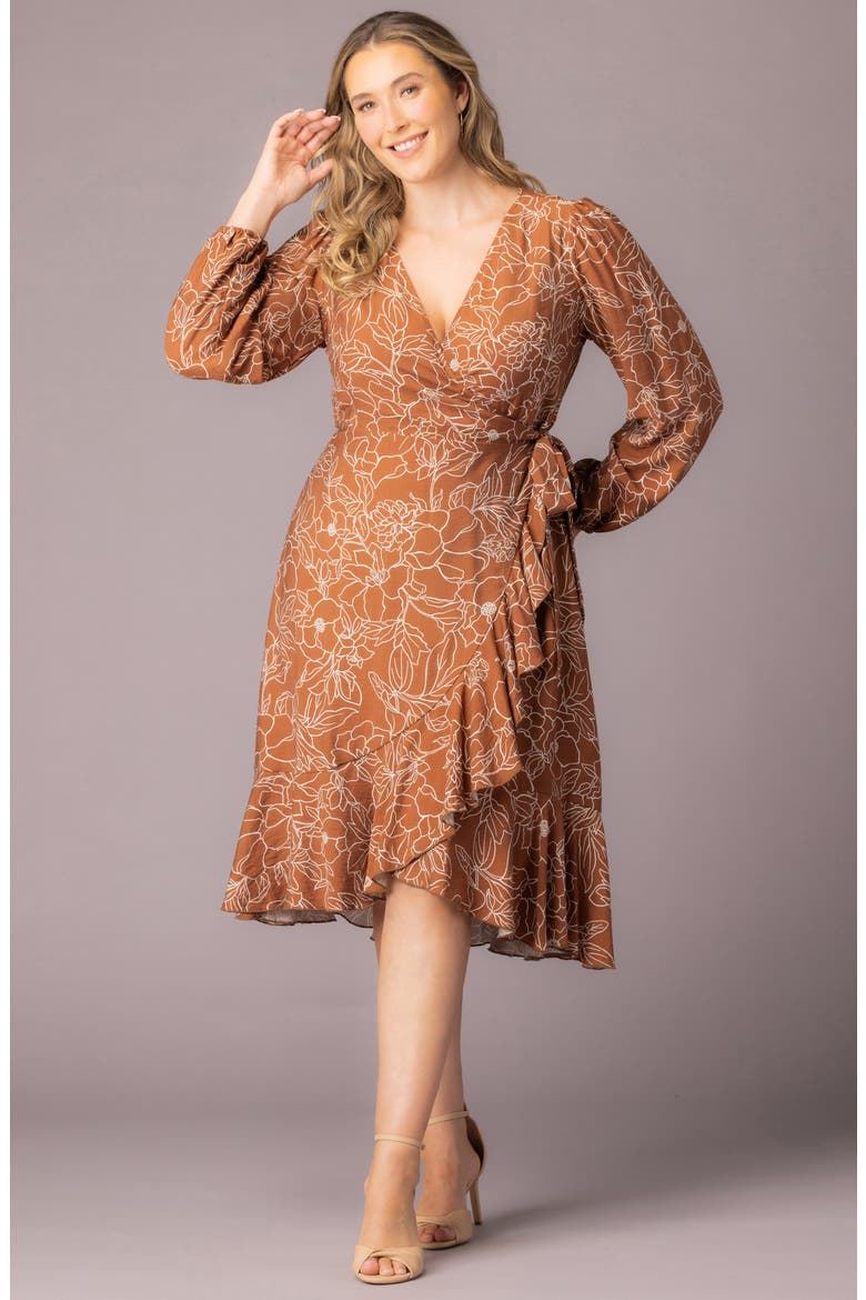 Julia Long Sleeve Midi Wrap Dress, Alternate, color, CHOCOLATE FLORAL PRINT