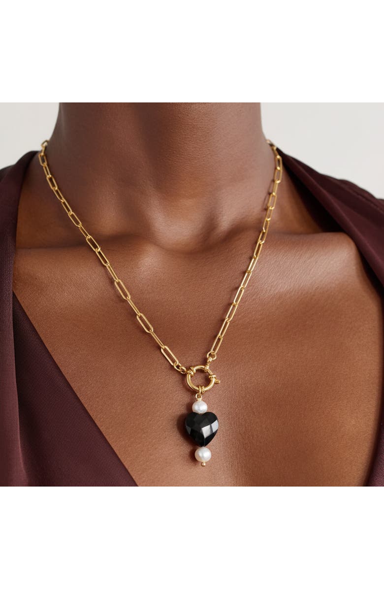 Joey Baby Paperclip Chain Necklace with Black Heart Pendant, Alternate, color, Metallic Gold