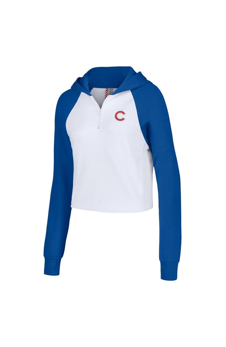 LUSSO Women's Lusso White Chicago Cubs Jane Raglan Quarter-Zip Tri-Blend Cropped Pullover Hoodie, Alternate, color, White