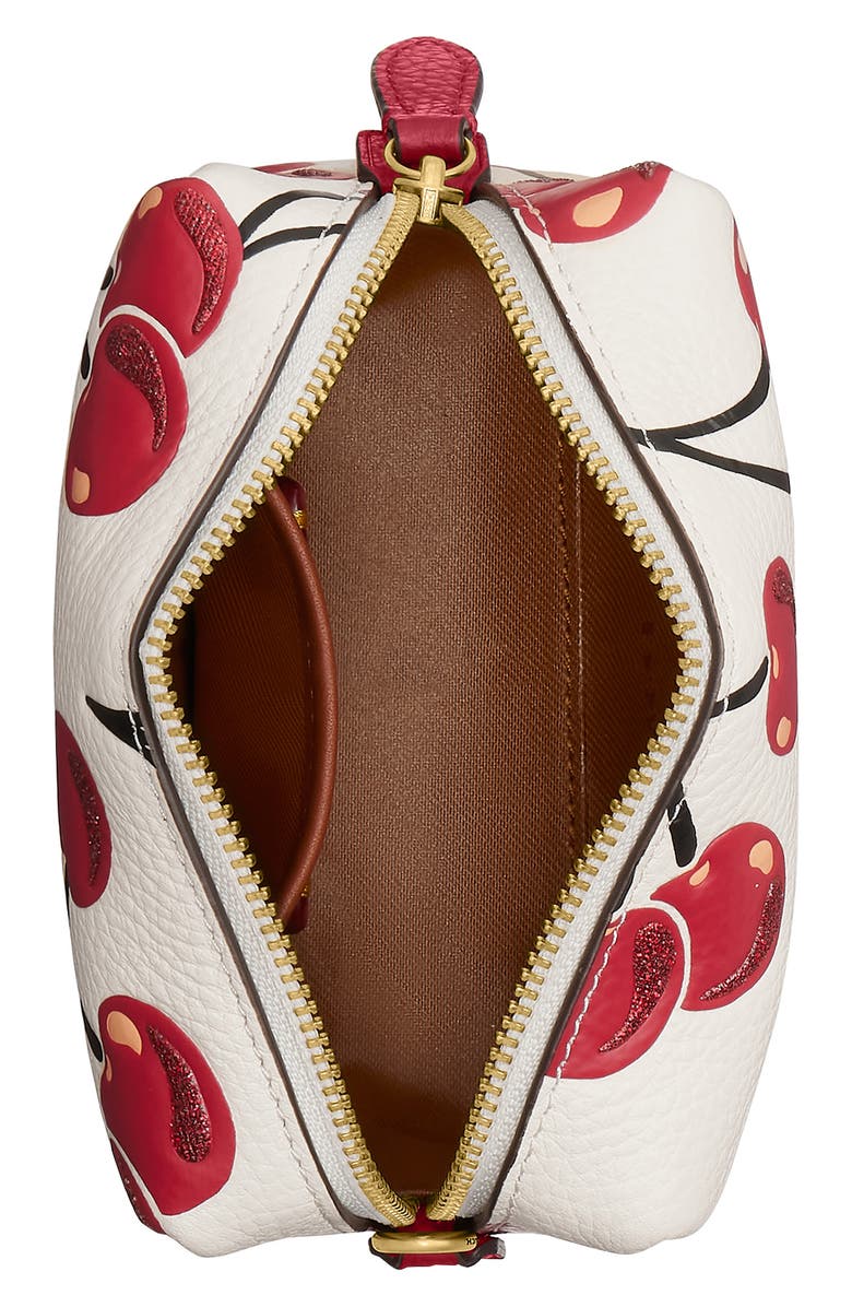 COACH Cherry Print Leather Boxed Cosmetic Pouch, Alternate, color, Multi White
