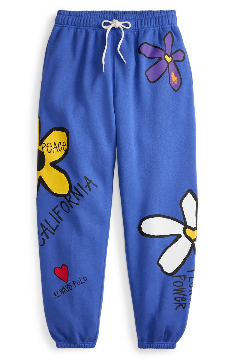 Polo Ralph Lauren Flower Graphic Cotton Blend Joggers, Alternate, color, Indigo Sky
