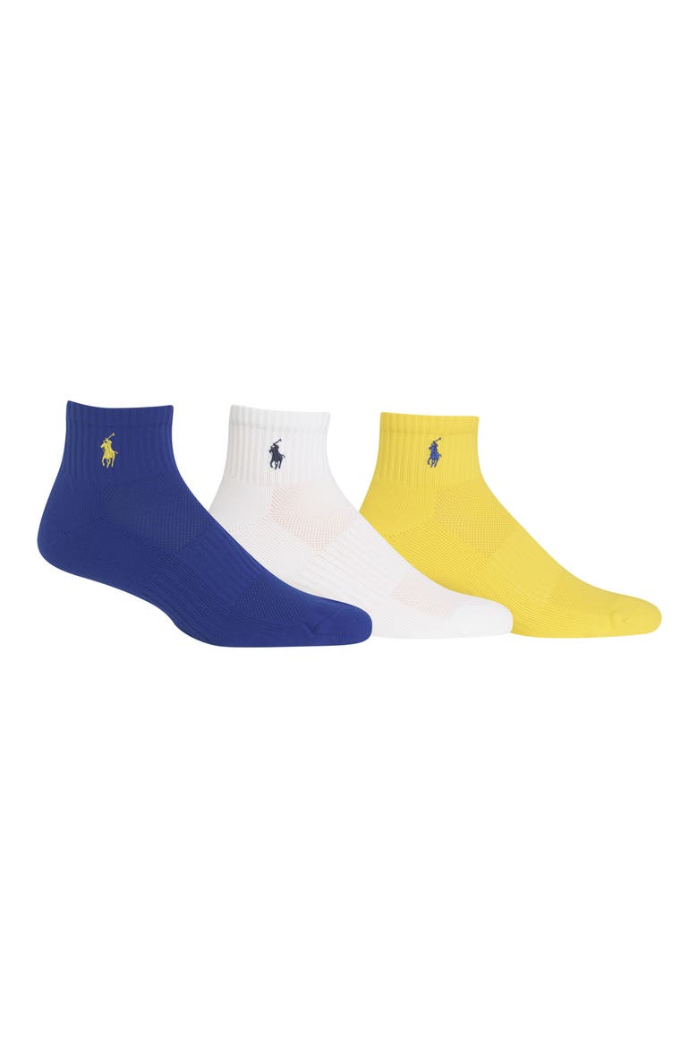 3-Pack Tech Athletic Quarter Socks, Main, color, ROYAL/ WHITE/ YELLOW