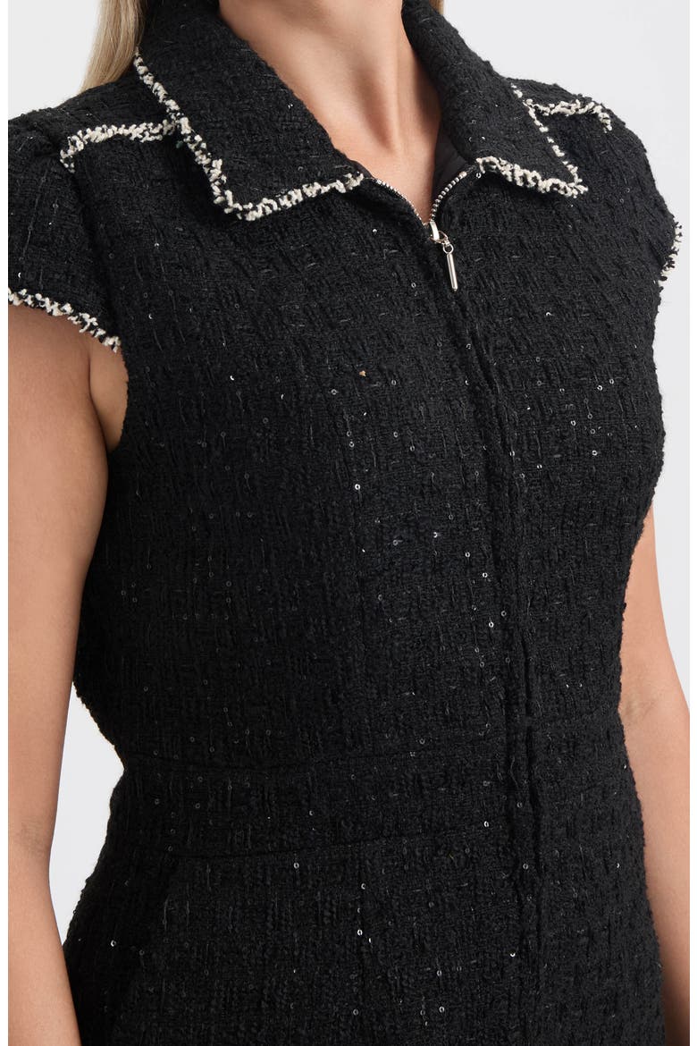 Cap Sleeve Tweed Dress, Alternate, color, BLACK