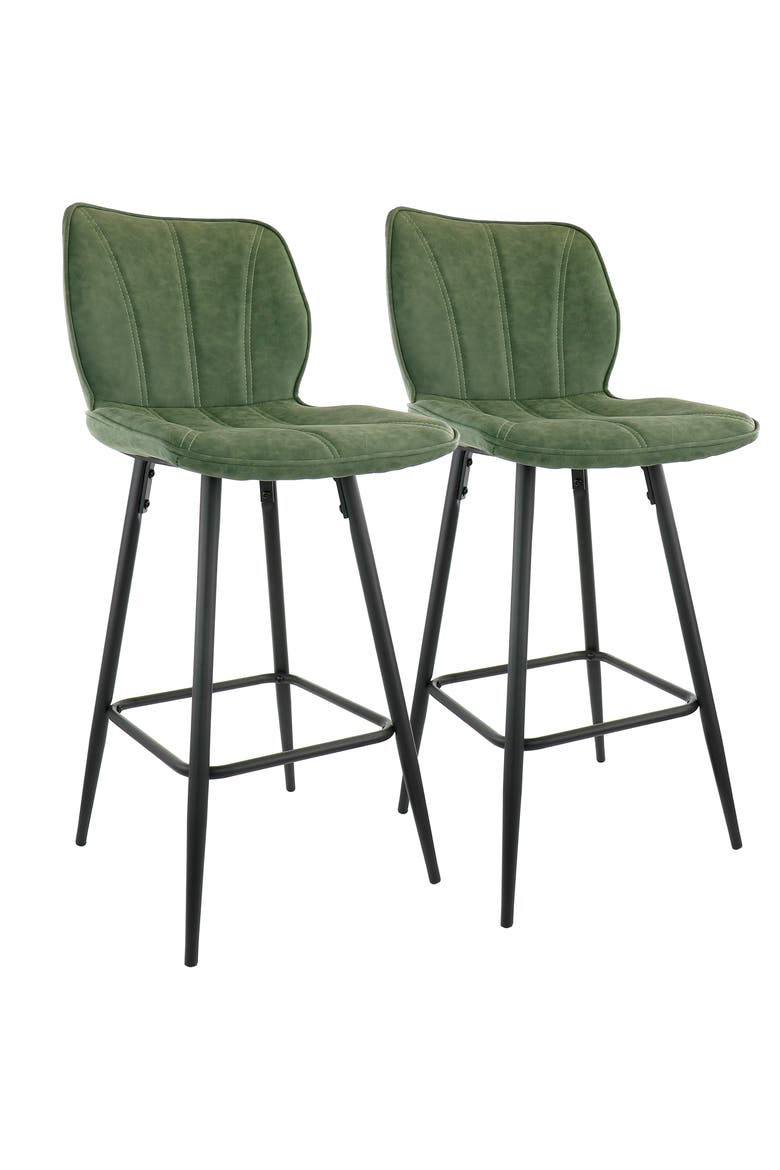 2 Piece Faux Leather Bar Chair with Metal Legs, Main, color, Green