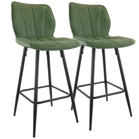2 Piece Faux Leather Bar Chair with Metal Legs