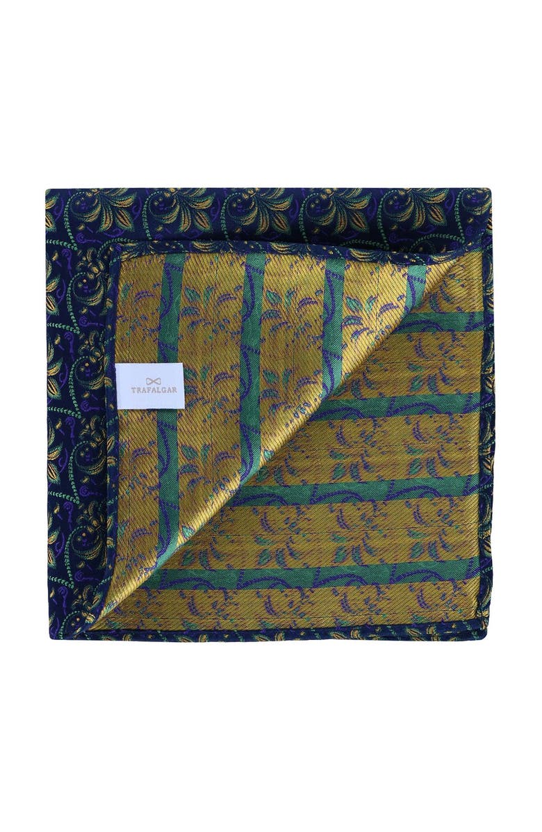 Trafalgar The French Quarter Fleur dis Lis Silk Novelty Pocket Square, Alternate, color, Purple, Green, And Yellow