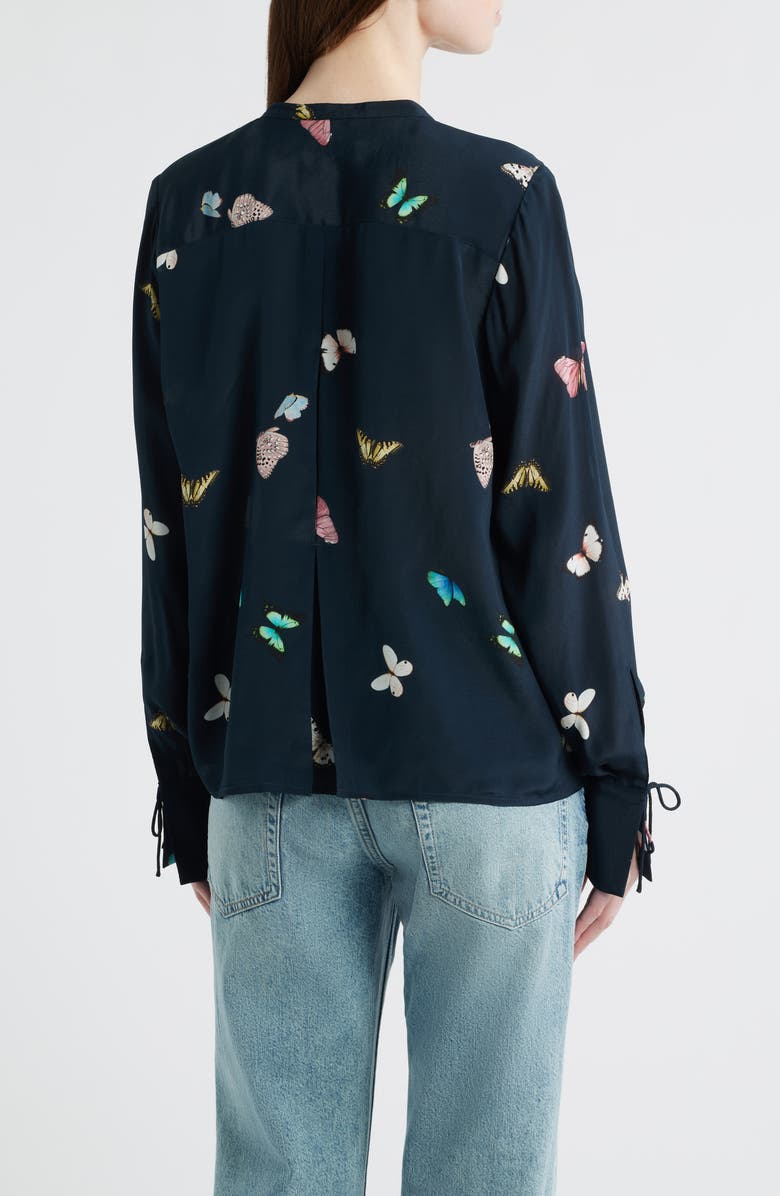 rag & bone Arden Print Pleated Top, Alternate, color, Black Butterfly